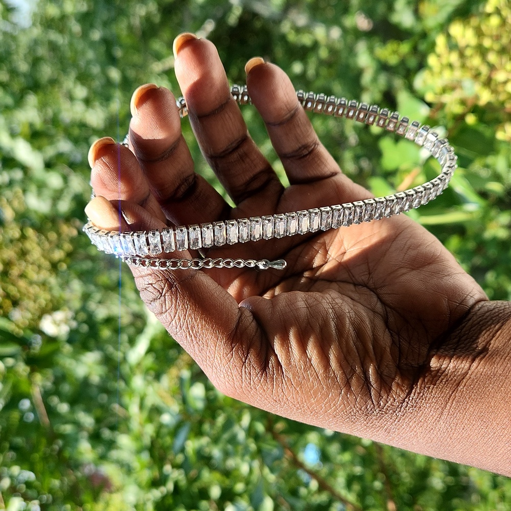 Baguette Style Choker (cubic Zirconia) silver